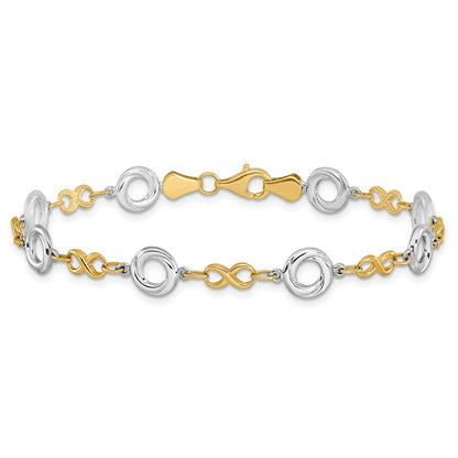 10K Two Tone Polished Textured Infinity Bracelet