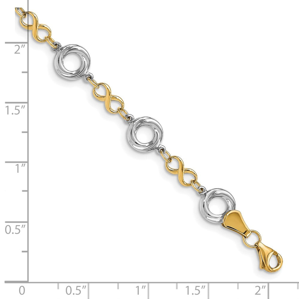 10K Two Tone Polished Textured Infinity Bracelet