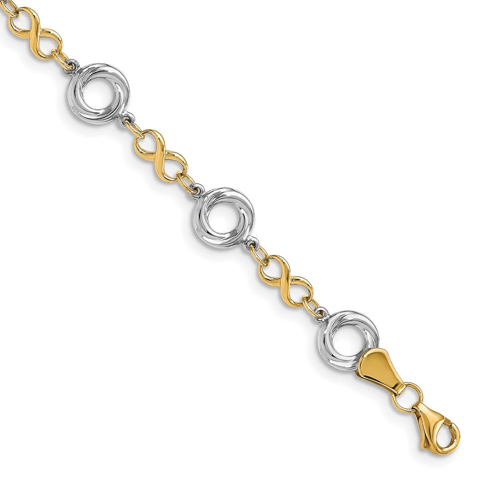 10K Two Tone Polished Textured Infinity Bracelet