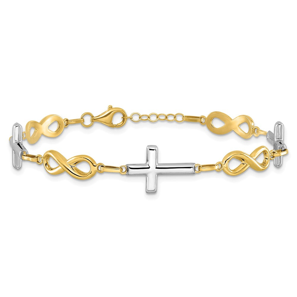 10K Two Tone Polished Cross And Infinity Bracelet