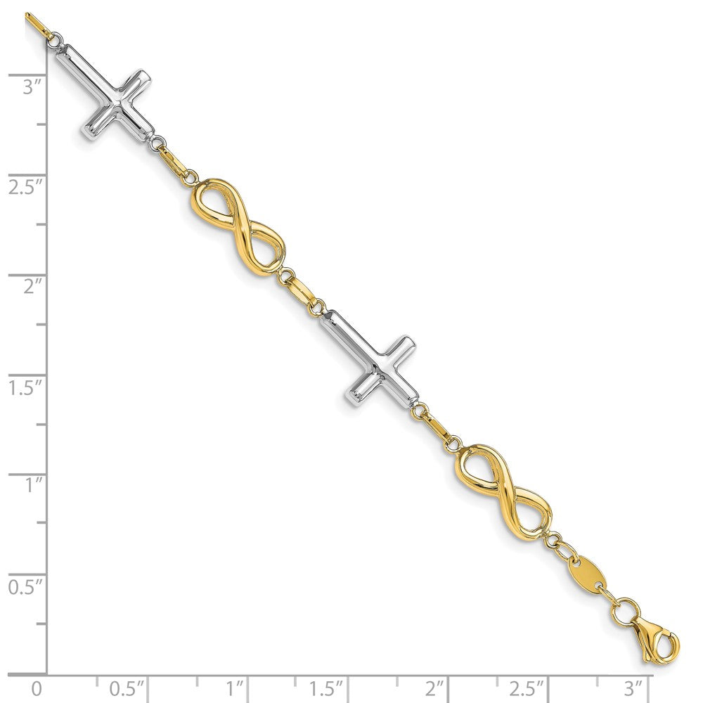 10K Two Tone Polished Cross And Infinity Bracelet