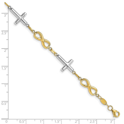 10K Two Tone Polished Cross And Infinity Bracelet