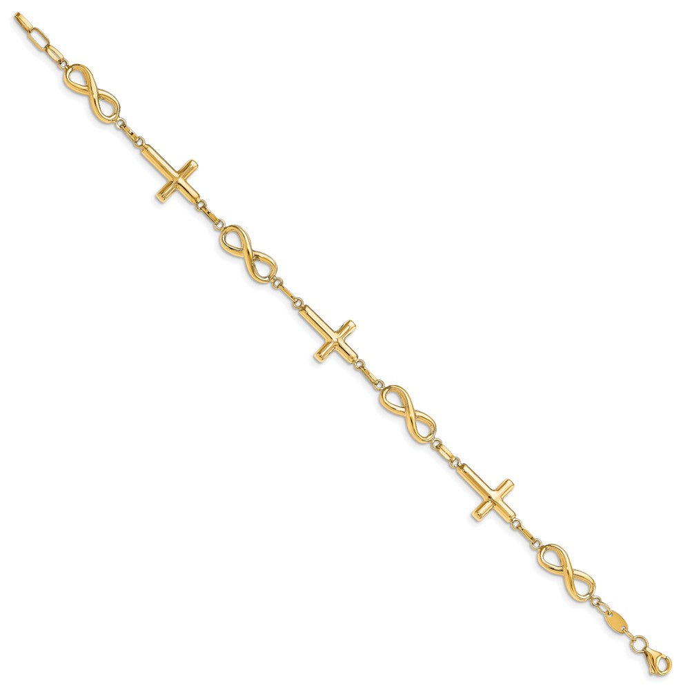 10K Yellow Gold Polished Cross And Infinity Bracelet