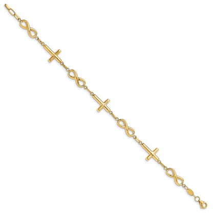 10K Yellow Gold Polished Cross And Infinity Bracelet