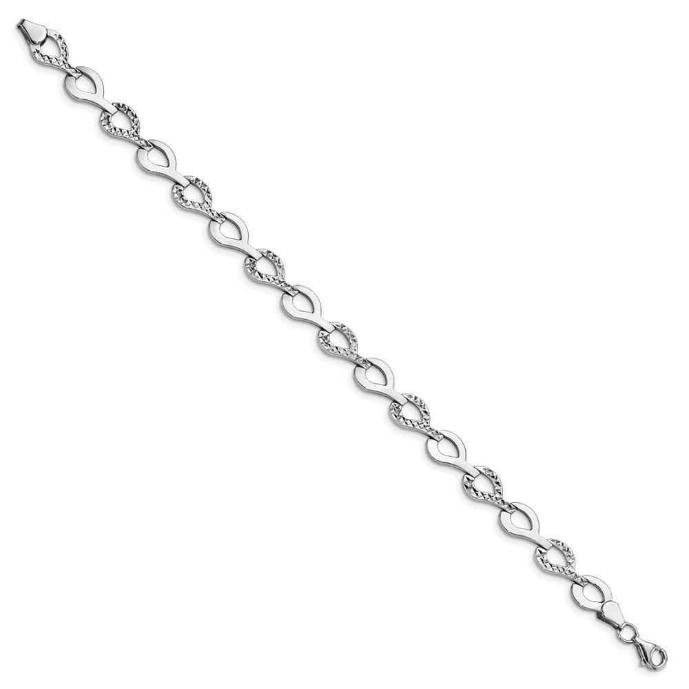 10K White Gold Polished D/C Fancy Link Bracelet