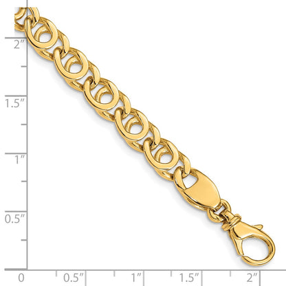 10K Yellow Gold 7mm Hand Polished Fancy Link Chain Bracelet