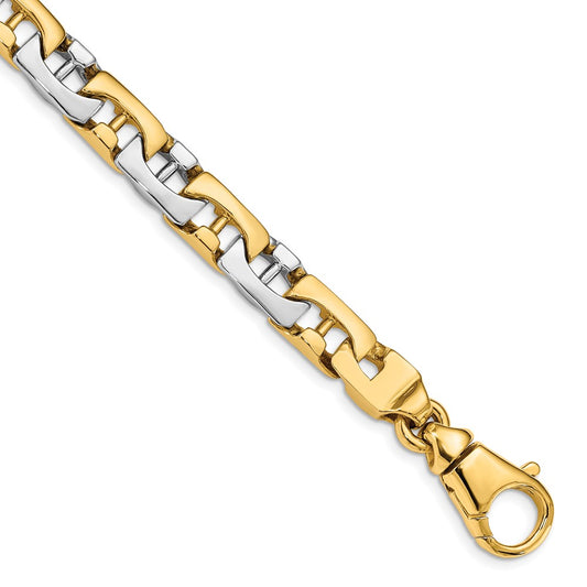 10K Two-Tone 8.5mm Hand-Polished Fancy Link Chain Bracelet