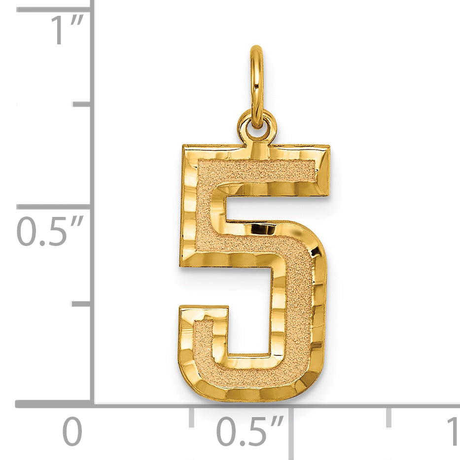 10K Yellow Gold 10Ky Casted Large Diamond Cut Number 5 Charm