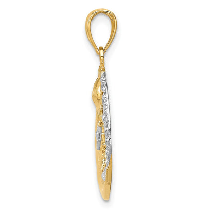 10K Yellow W/Rhodium And Rhodium D/C Moon, Stars, Sun Pendant