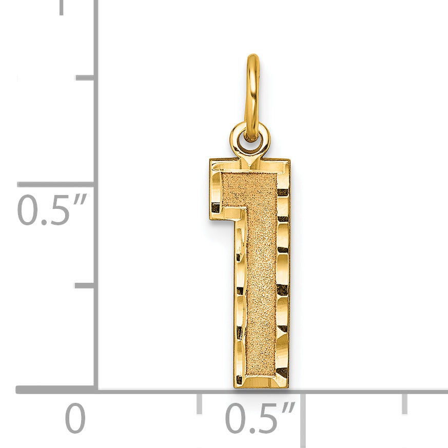 10K Yellow Gold 10Ky Casted Medium Diamond-Cut Number 1 Charm