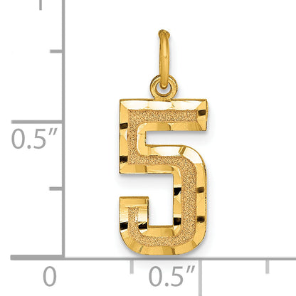 10K Yellow Gold 10Ky Casted Medium Diamond-Cut Number 5 Charm