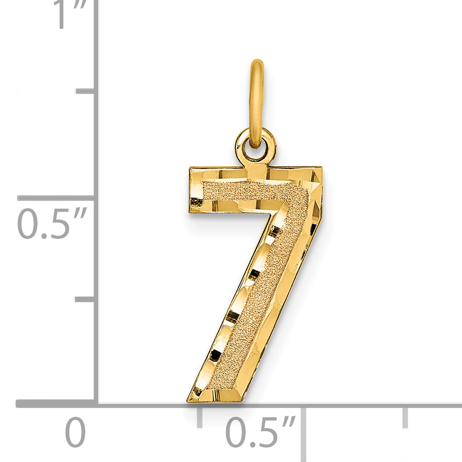 10K Yellow Gold 10Ky Casted Medium Diamond-Cut Number 7 Charm