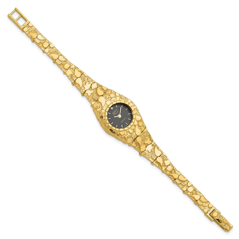 10K Yellow Gold Black 22mm Dial Nugget Watch