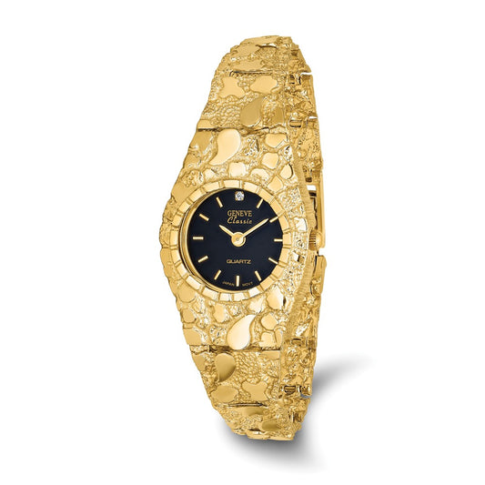 10K Yellow Gold Black 22mm Dial Nugget Watch