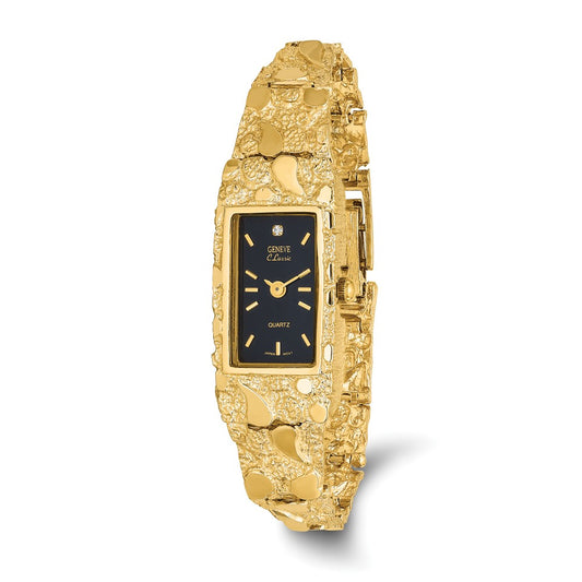 10K Yellow Gold Black 15X31mm Dial Rectangular Face Nugget Watch