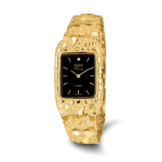 10K Yellow Gold Black 27X47mm Dial Square Face Nugget Watch