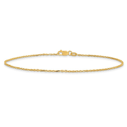 9 Inch 10K Yellow Gold 1.4mm D/C Round Open Link Cable Chain Anklet