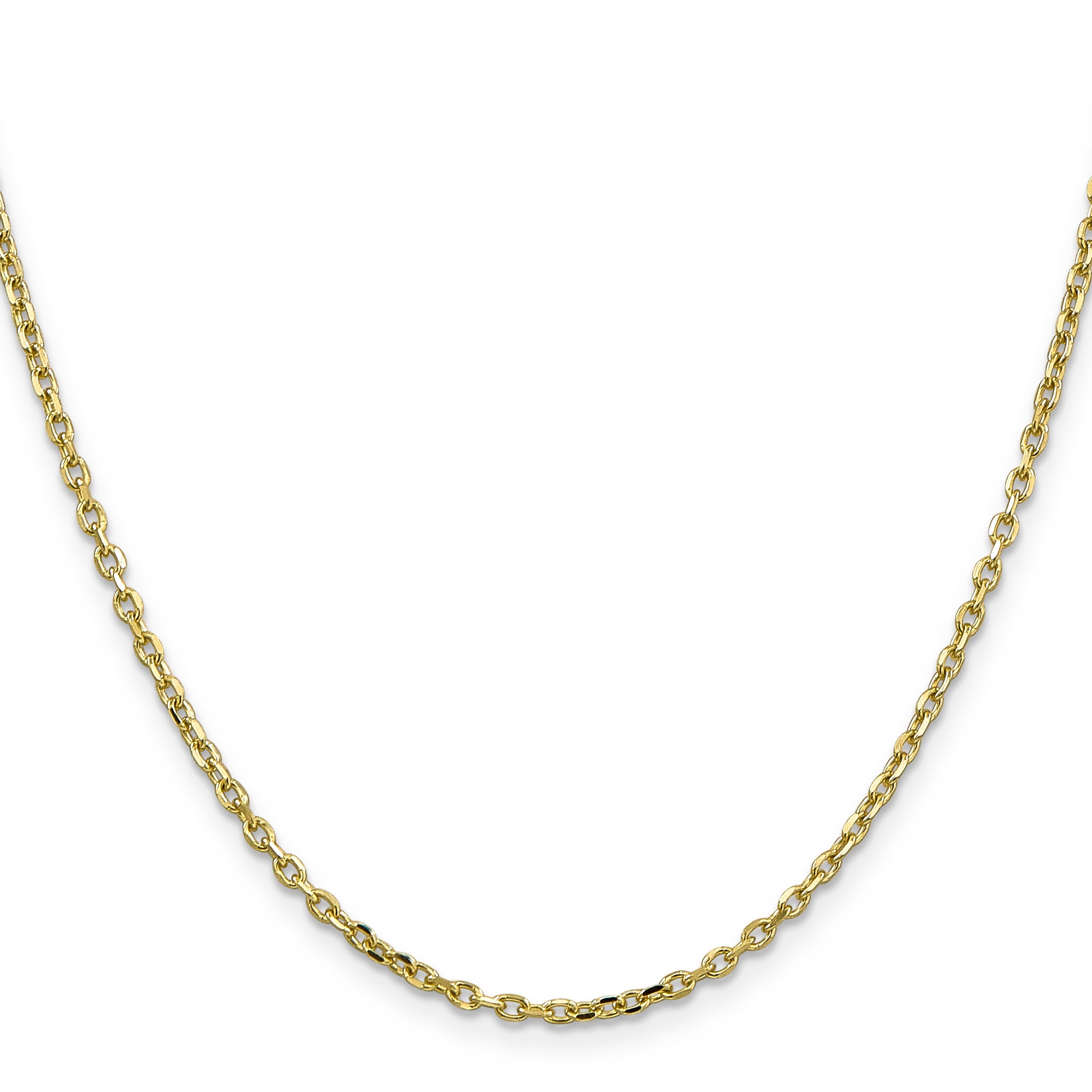 10K Yellow Gold 2.2mm D/C Round Open Link Cable Chain Necklace