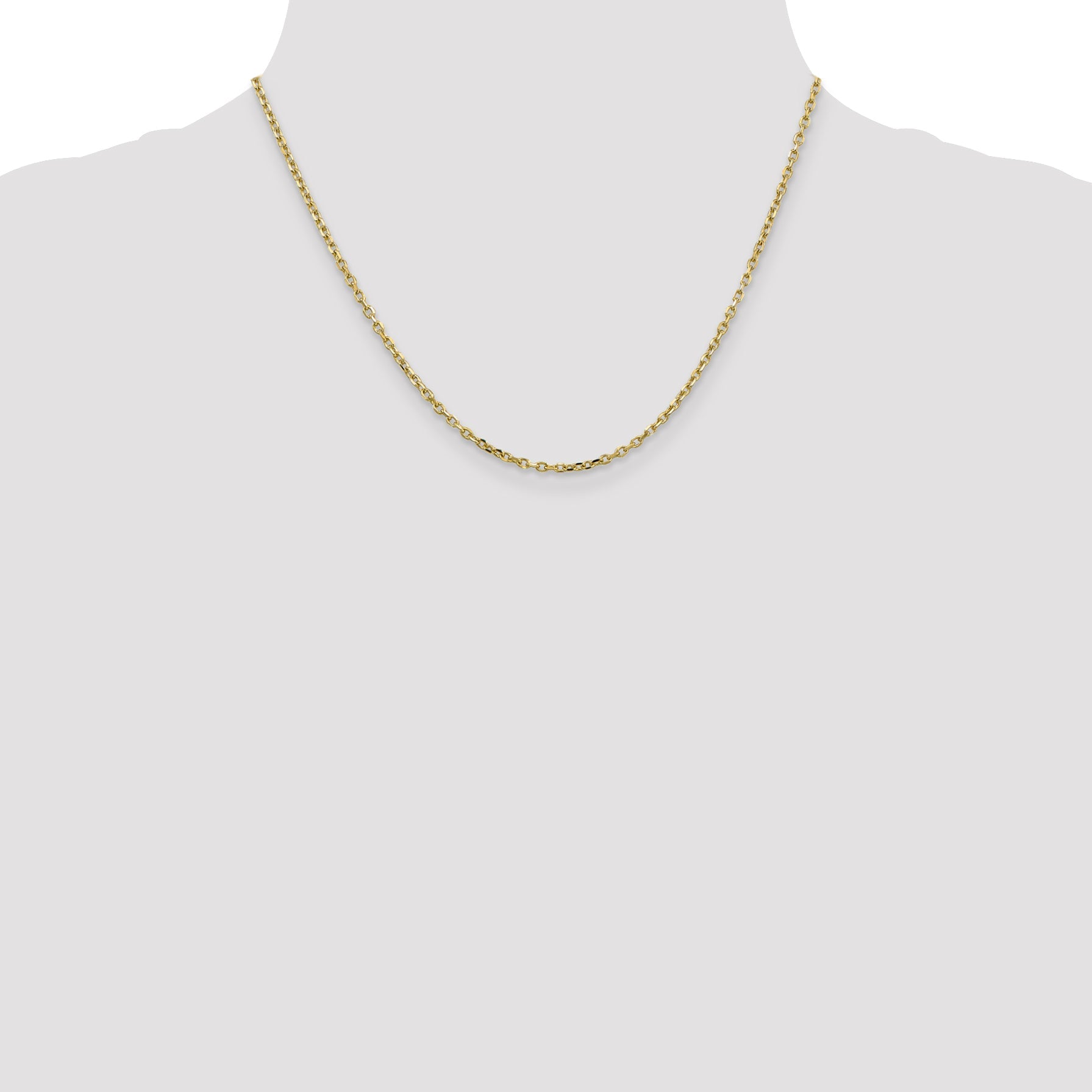 10K Yellow Gold 2.2mm D/C Round Open Link Cable Chain Necklace