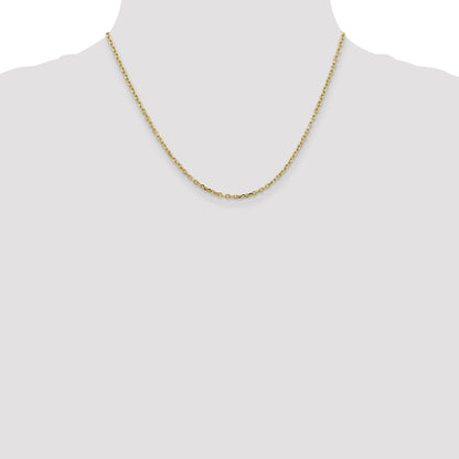 10K Yellow Gold 2.2mm D/C Round Open Link Cable Chain Necklace