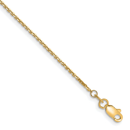 1 Inch 10K Yellow Gold 1.2mm D/C Cable Chain Anklet