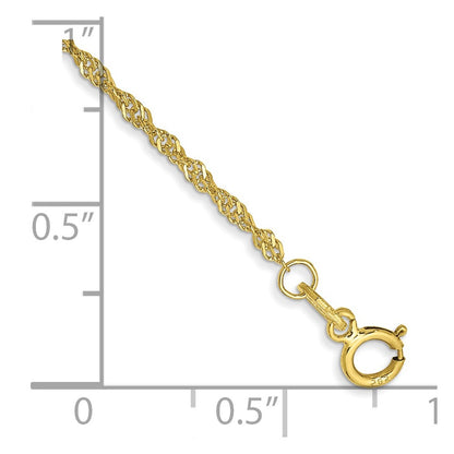 7 Inch 10K Yellow Gold 1.4mm Singapore Chain Bracelet