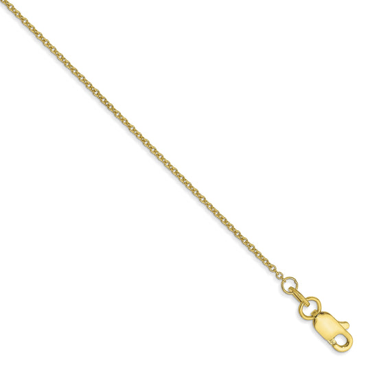 10K Yellow Gold 1mm Round Open Link Cable Chain Anklet