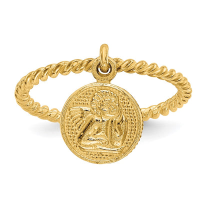 10K Yellow Gold Polished Angel Dangle Charm Child'S Ring