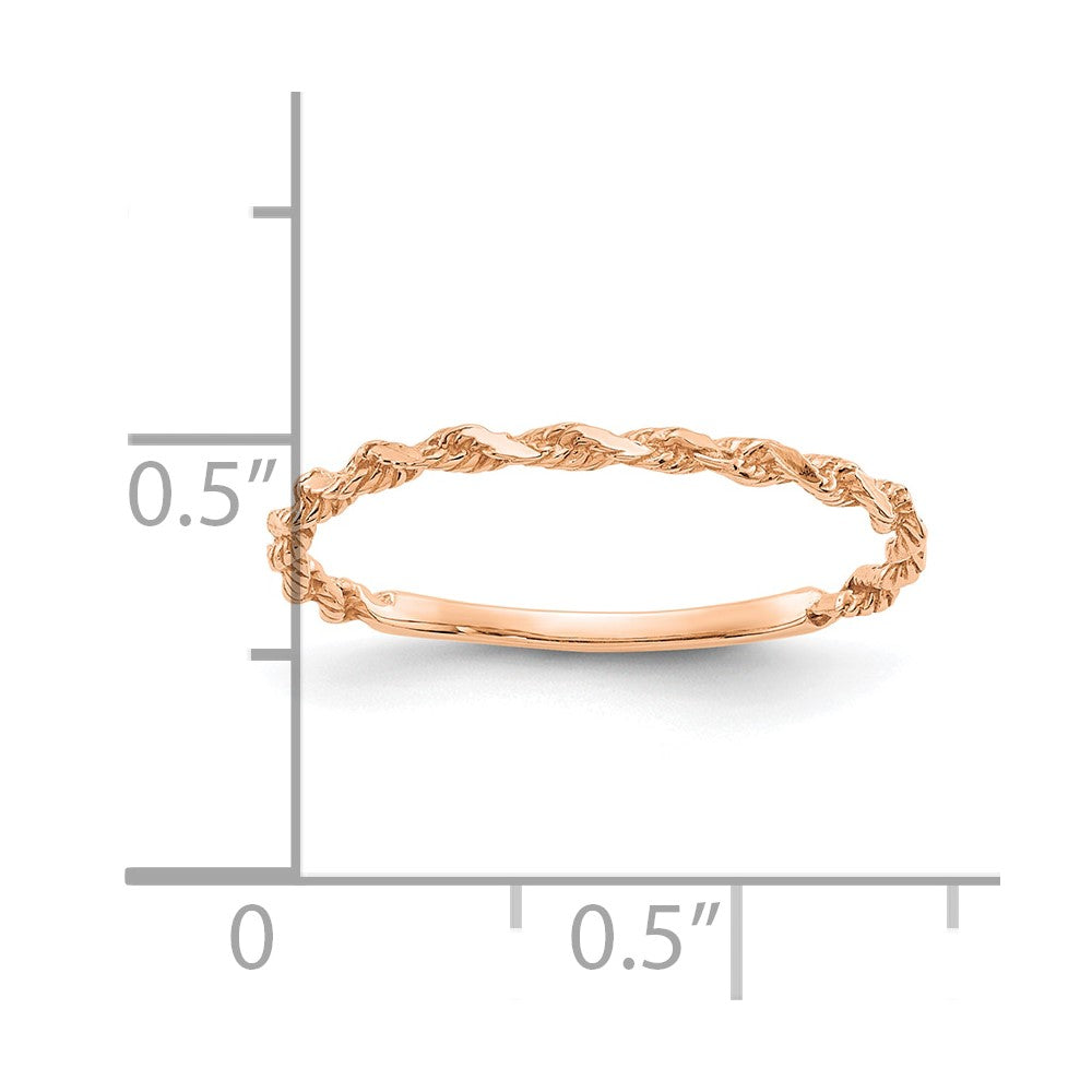 10K Rose Gold 10K Diamond-Cut Textured Rope Band Ring