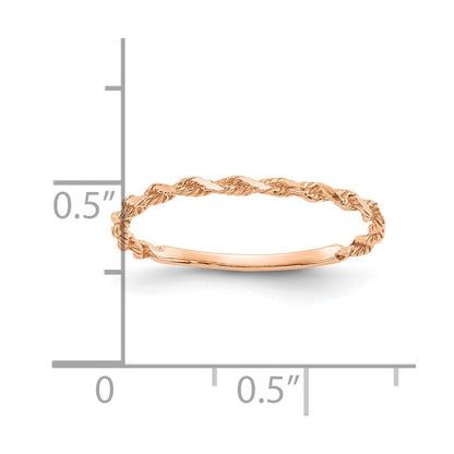 10K Rose Gold 10K Diamond-Cut Textured Rope Band Ring