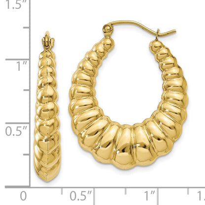 10K Yellow Gold Polished Scalloped Hoop Earrings