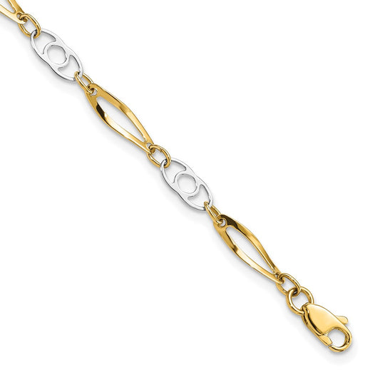 10K Two-Tone Two-Tone Polished Fancy Link Chain Bracelet