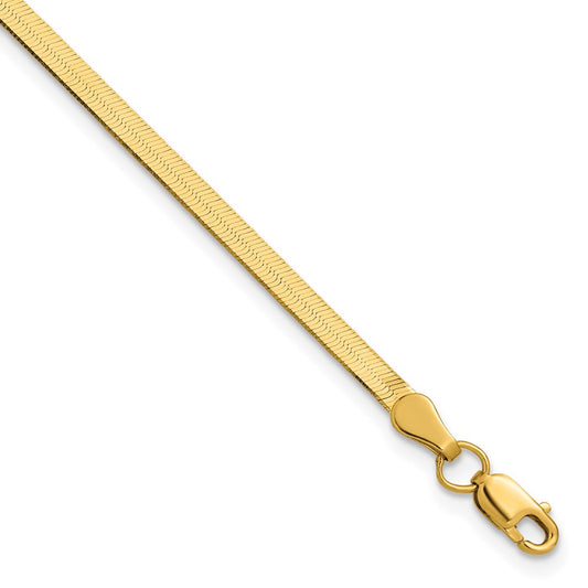 7 Inch 10K Yellow Gold 2.5mm Silky Herringbone Chain Bracelet