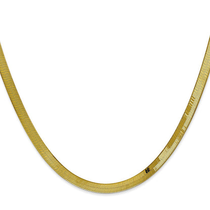 22 Inch 10K Yellow Gold 4mm Silky Herringbone Chain Necklace