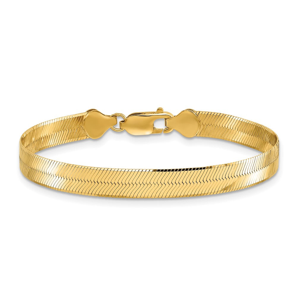 7 Inch 10K Yellow Gold 10K 6.5mm Silky Herringbone Chain Bracelet