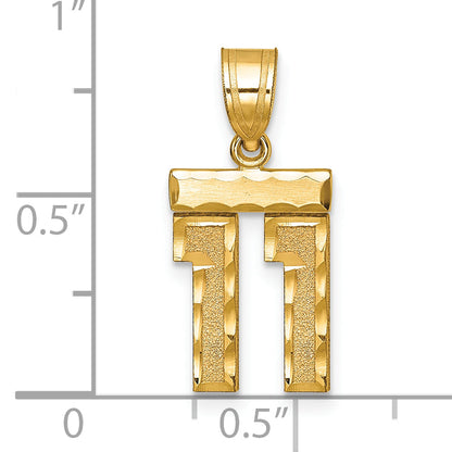 10K Yellow Gold Small Brushed Diamond-Cut Number 11 Charm
