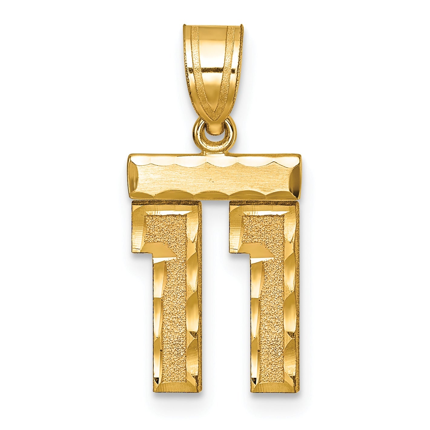 10K Yellow Gold Small Brushed Diamond-Cut Number 11 Charm