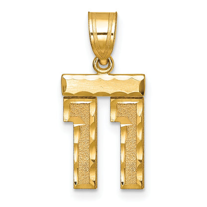 10K Yellow Gold Small Brushed Diamond-Cut Number 11 Charm