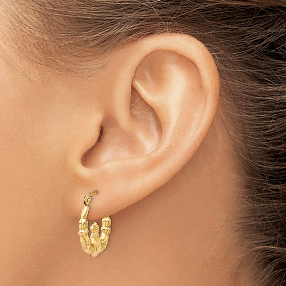 10K Yellow Gold Polished Claddagh Hoop Earrings
