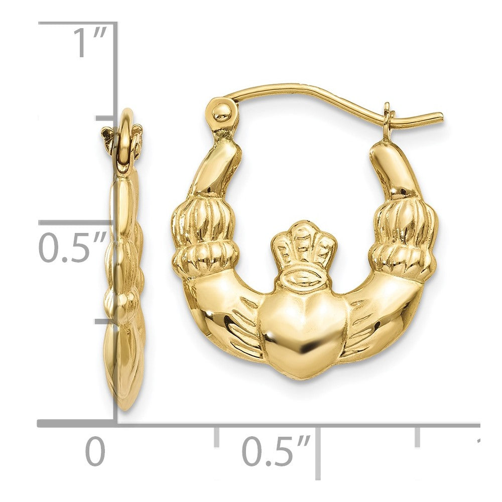 10K Yellow Gold Polished Claddagh Hoop Earrings