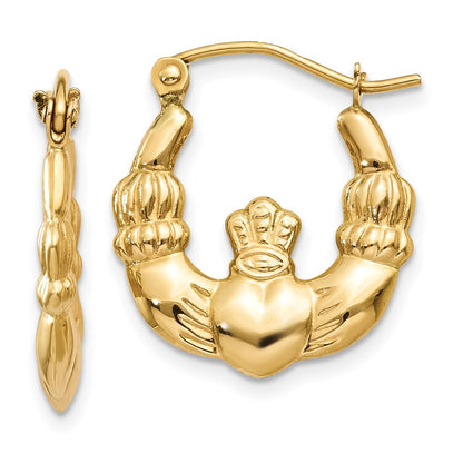 10K Yellow Gold Polished Claddagh Hoop Earrings