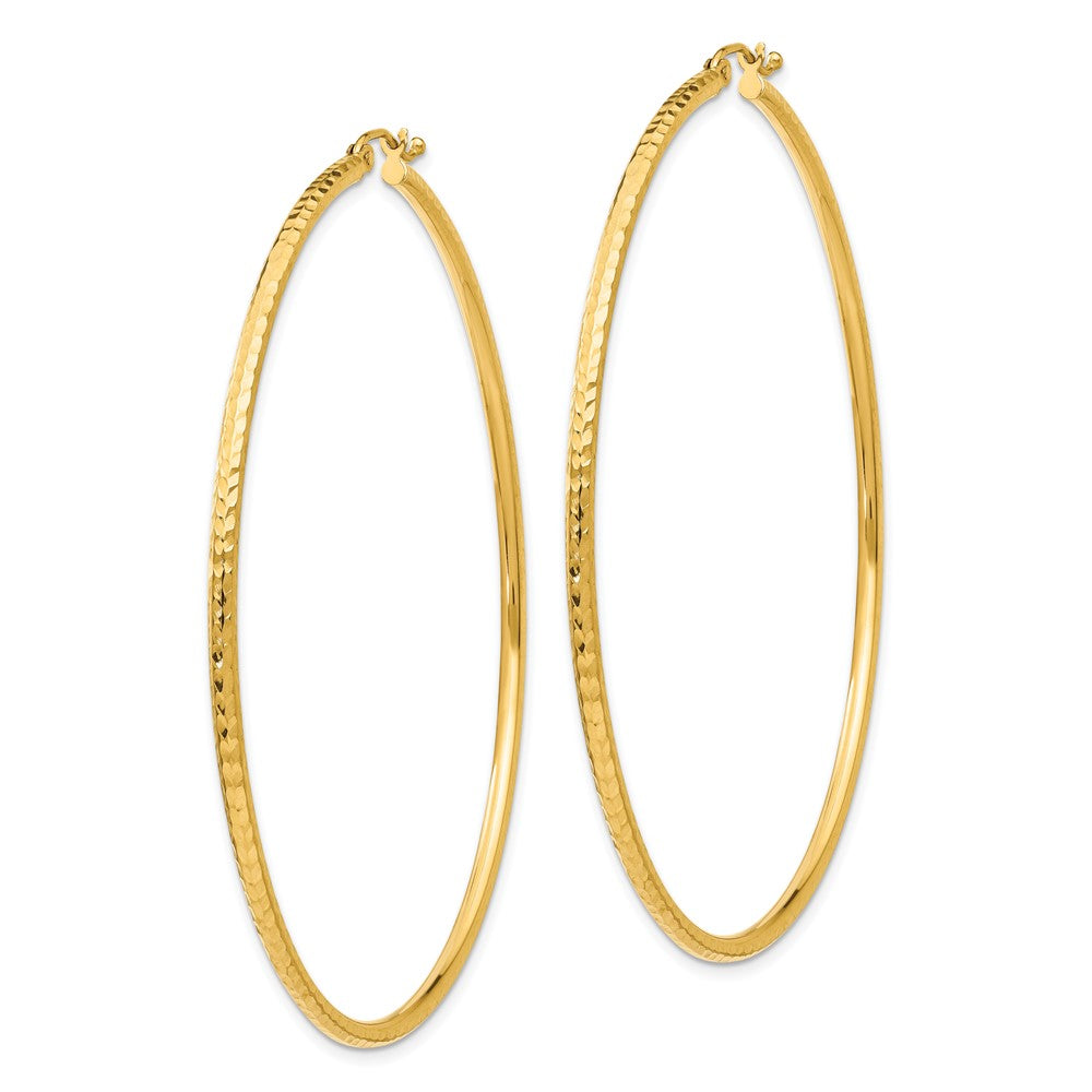 10K Yellow Gold Diamond-Cut 2mm Round Tube Hoop Earrings