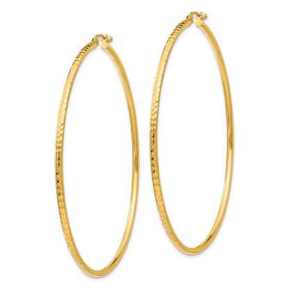 10K Yellow Gold Diamond-Cut 2mm Round Tube Hoop Earrings