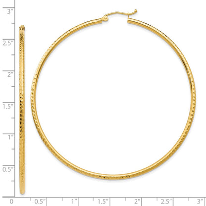 10K Yellow Gold Diamond-Cut 2mm Round Tube Hoop Earrings