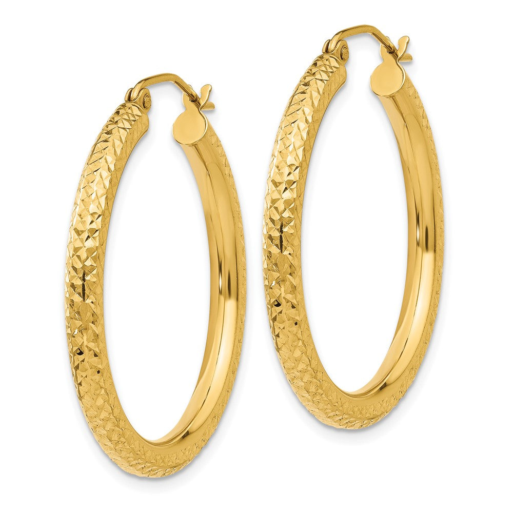 10K Yellow Gold Diamond-Cut 3mm Round Hoop Earrings