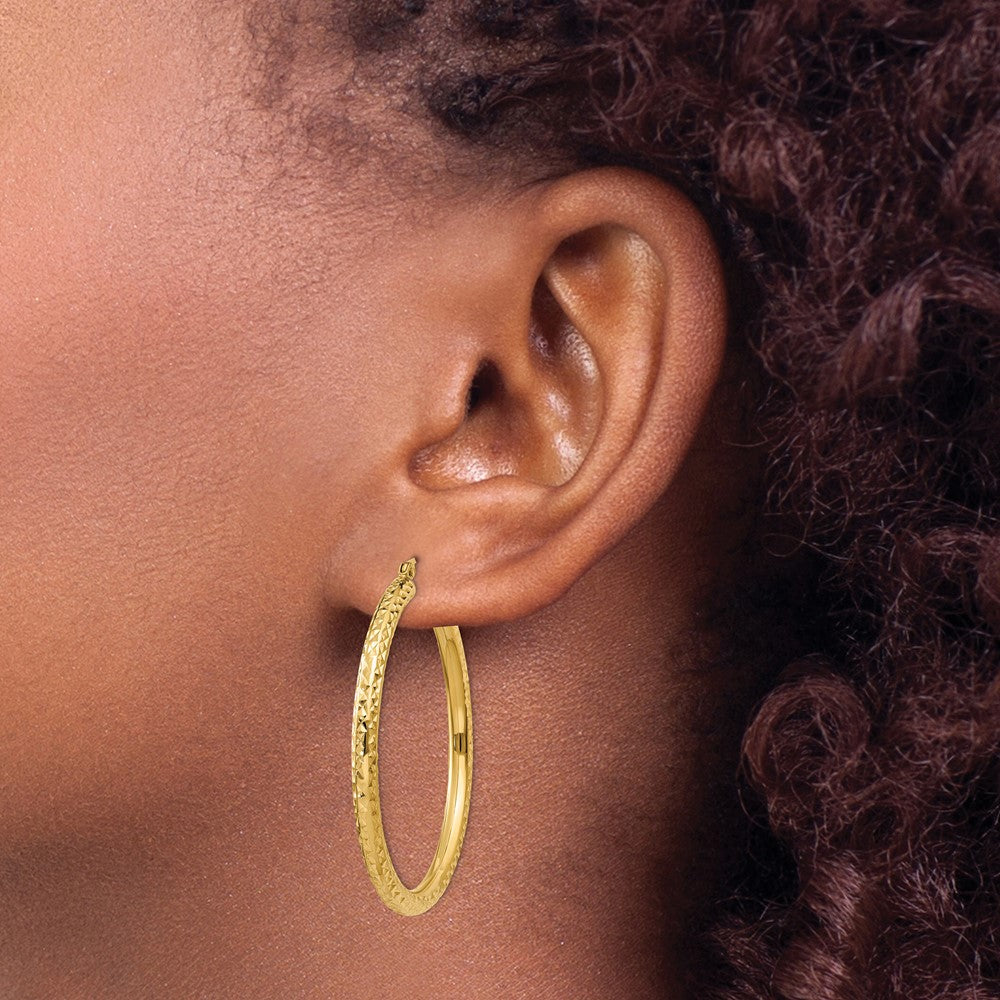 10K Yellow Gold Diamond-Cut 3mm Round Hoop Earrings