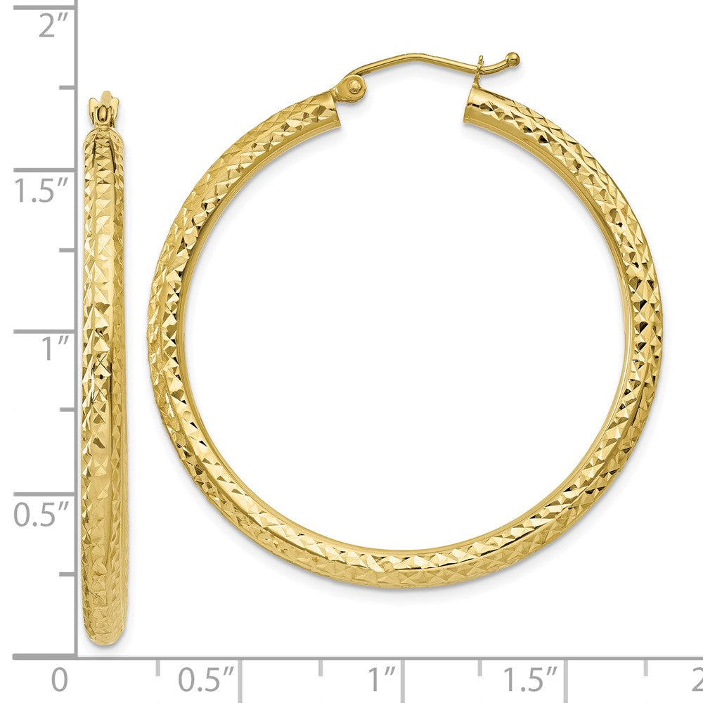 10K Yellow Gold Diamond-Cut 3mm Round Hoop Earrings