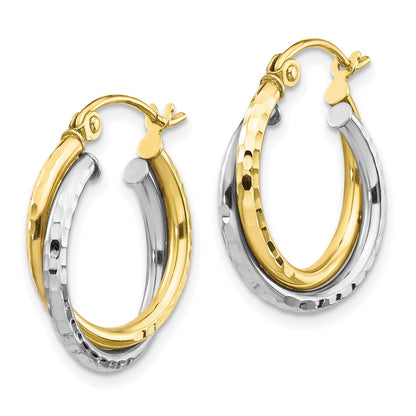 10K Two-Tone Textured Twist Hoop Earrings