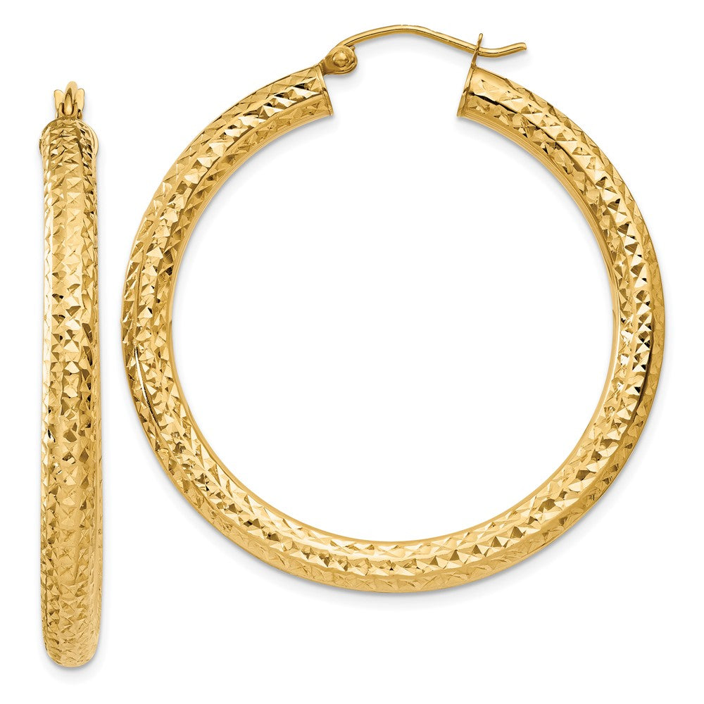 10K Yellow Gold Diamond-Cut 4mm Round Hoop Earrings