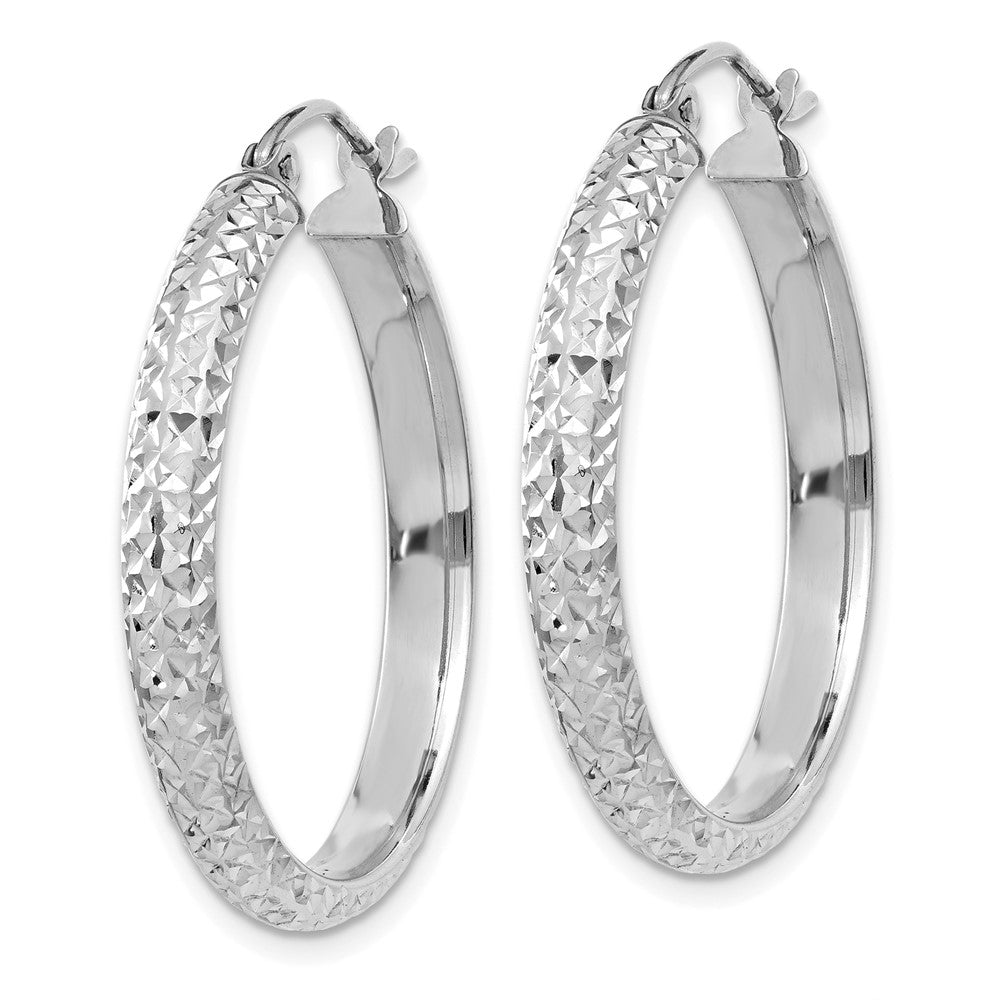 10K White Gold 10K Diamond-Cut 3.5X28mm Hollow Hoop Earrings